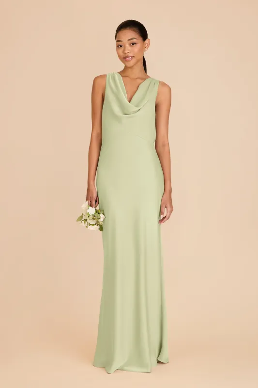 Bonnie Matte Satin Dress - Pale Pistachio sold by Birdy Grey