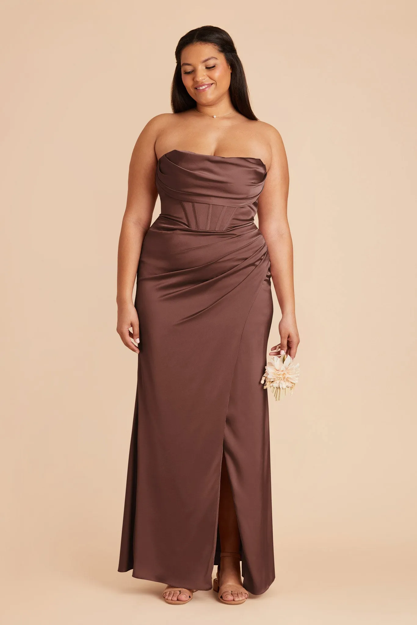 Carrie Matte Satin Dress - Chocolate Brown sold by Birdy Grey product image thumbnail 2