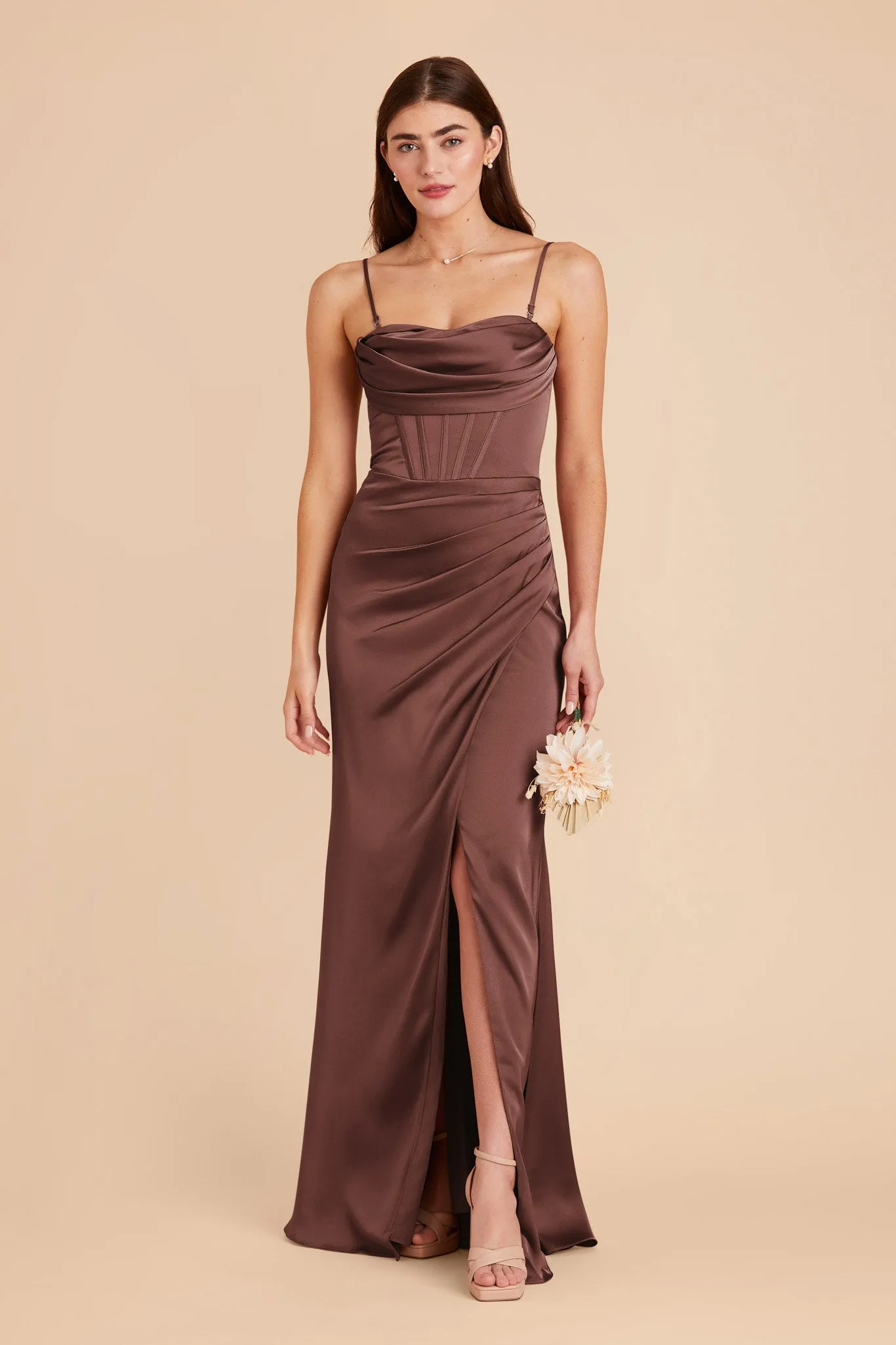 Carrie Matte Satin Dress - Chocolate Brown sold by Birdy Grey product image thumbnail 3