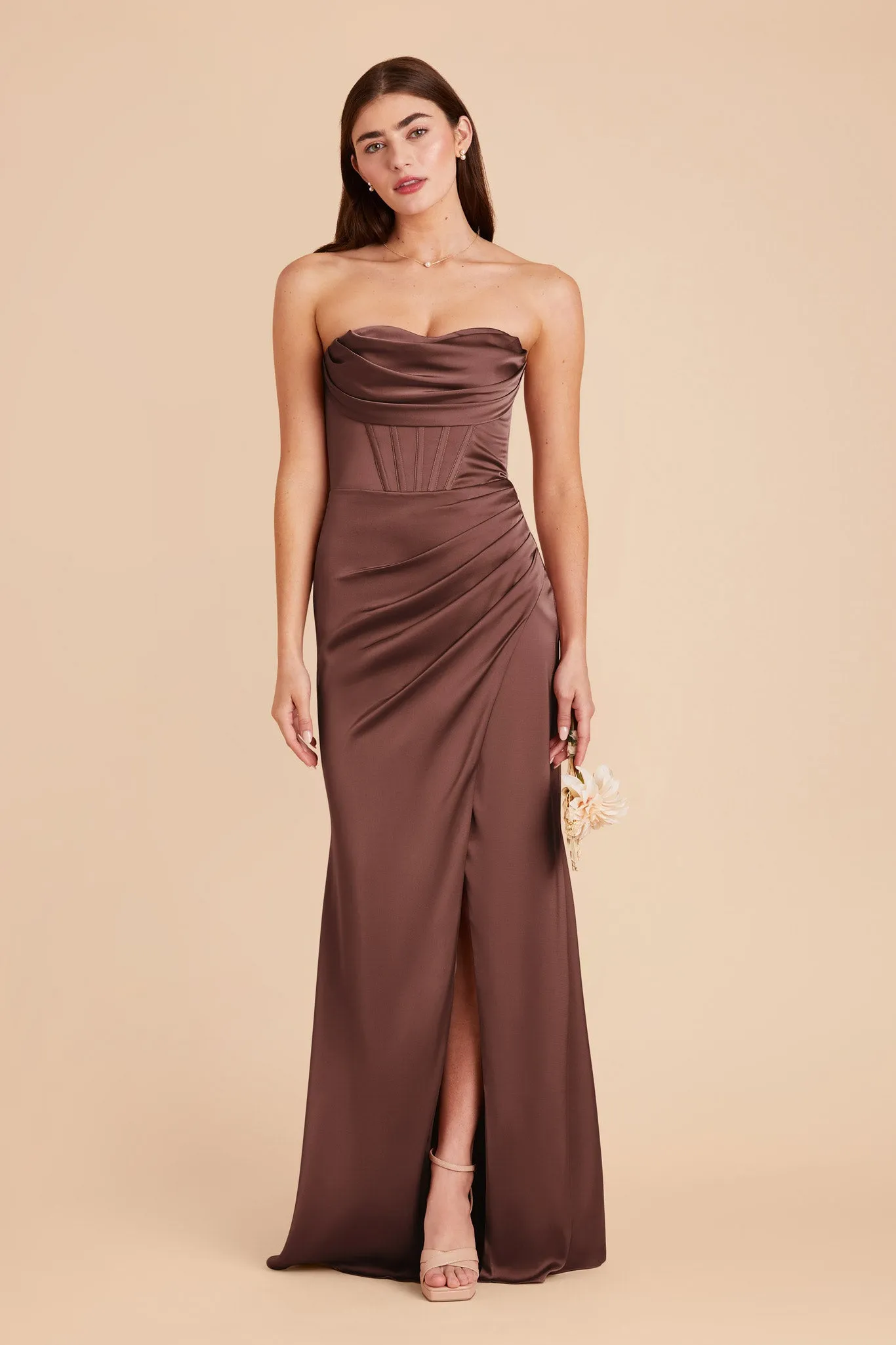 Carrie Matte Satin Dress - Chocolate Brown sold by Birdy Grey product image thumbnail 4
