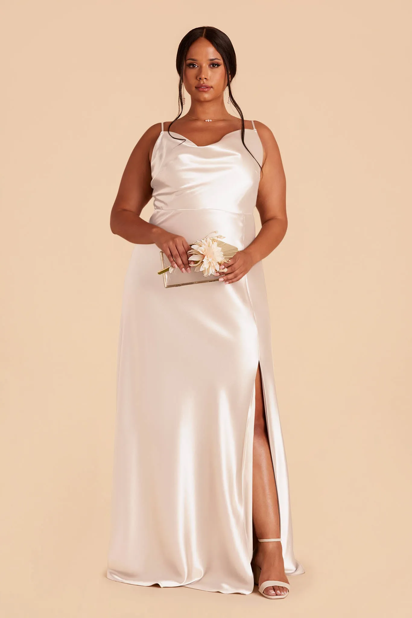 Lisa Long Shiny Satin Dress - Champagne sold by Birdy Grey product image thumbnail 2