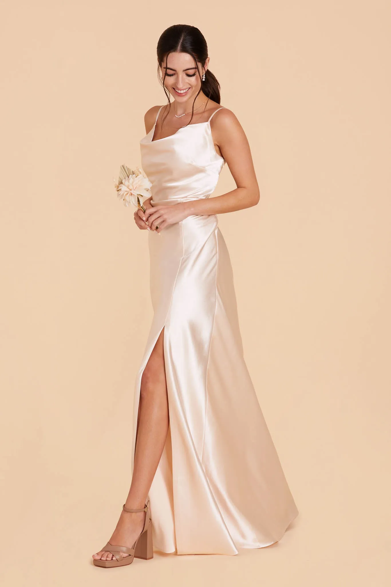 Lisa Long Shiny Satin Dress - Champagne sold by Birdy Grey product image thumbnail 4