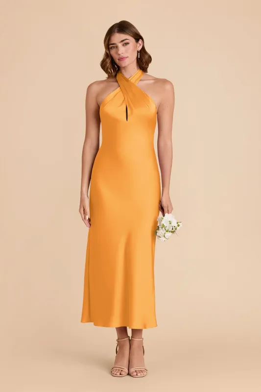 Monique Matte Satin Dress - Mango sold by Birdy Grey