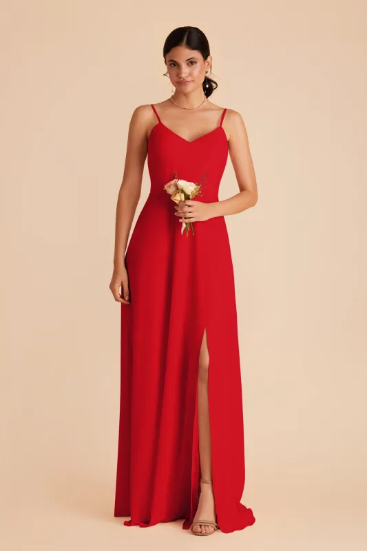 Devin Chiffon Dress With Slit - Ruby Red sold by Birdy Grey