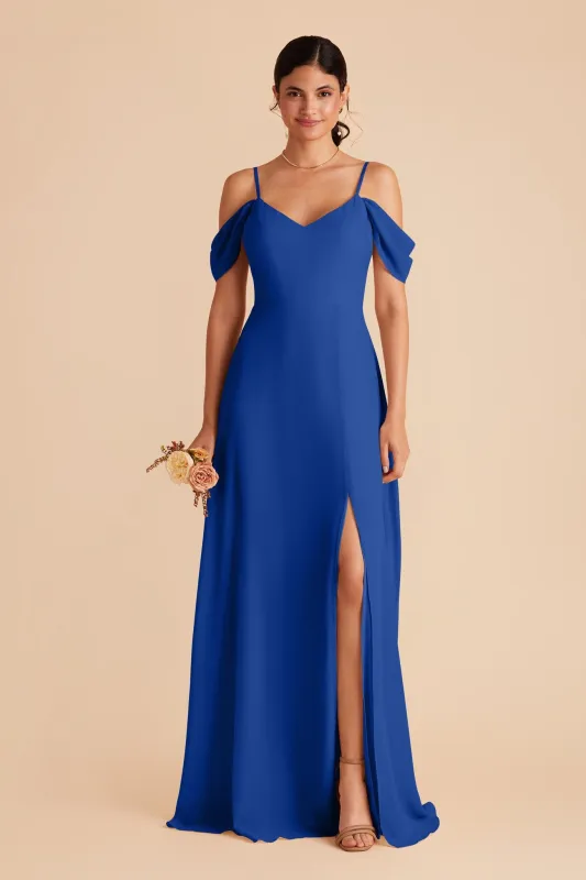 Devin Chiffon Dress With Slit - Cobalt Blue sold by Birdy Grey