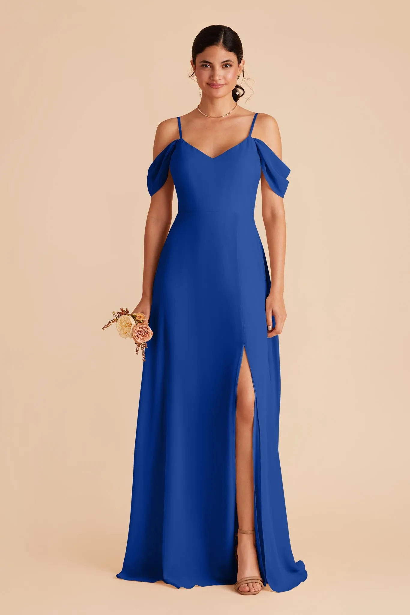 Devin Chiffon Dress With Slit - Cobalt Blue sold by Birdy Grey