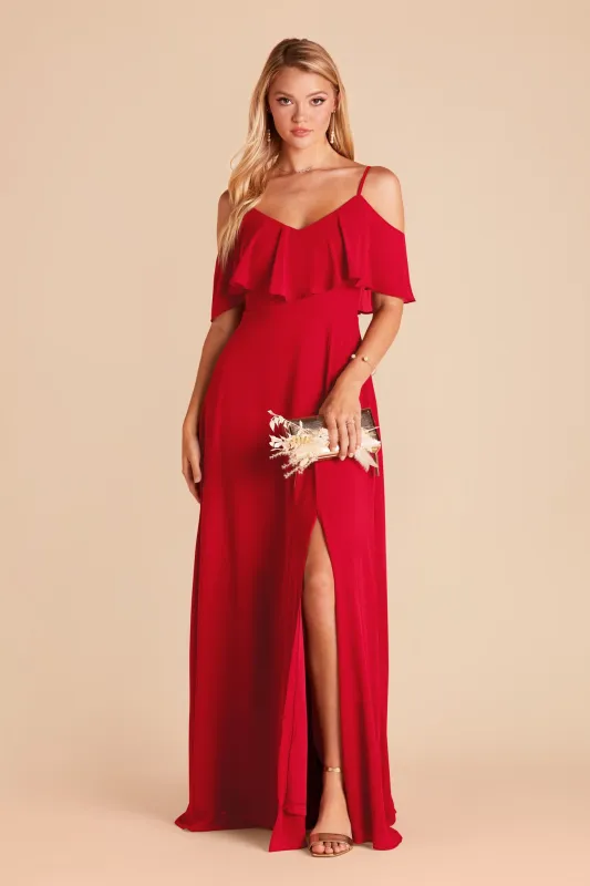 Jane Chiffon Dress With Slit - Ruby Red sold by Birdy Grey