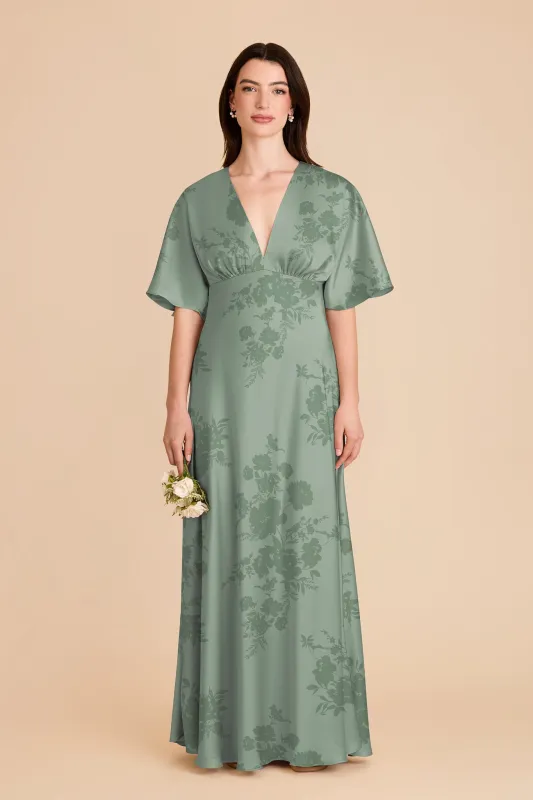 Shyla Matte Satin Dress - Sage Whimsical Blooms sold by Birdy Grey