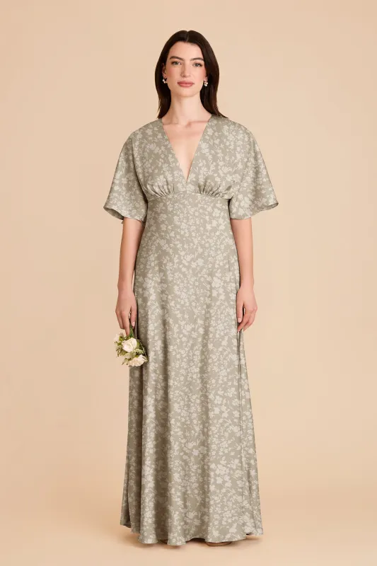 Shyla Matte Satin Dress - Moss Green Dreamy Floral sold by Birdy Grey
