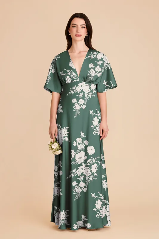 Shyla Matte Satin Dress - Eucalyptus Whimsical Blooms sold by Birdy Grey