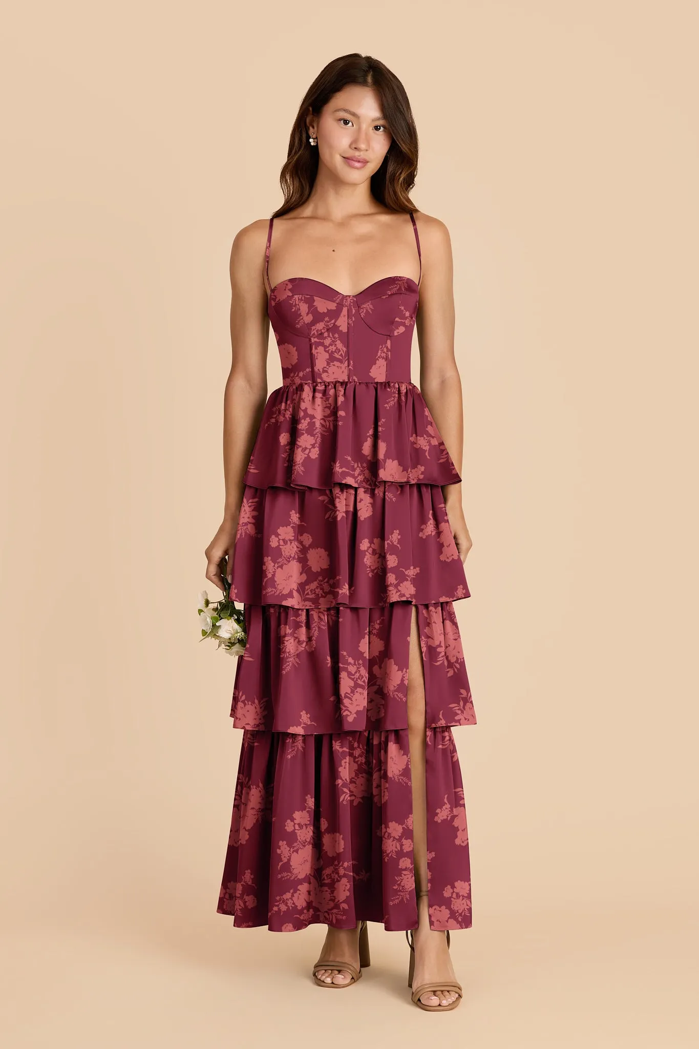 Lola Matte Satin Dress - Sangria Whimsical Blooms sold by Birdy Grey