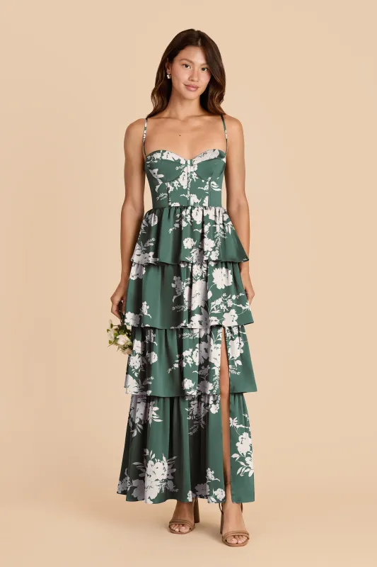 Lola Matte Satin Dress - Eucalyptus Whimsical Blooms made by Birdy Grey