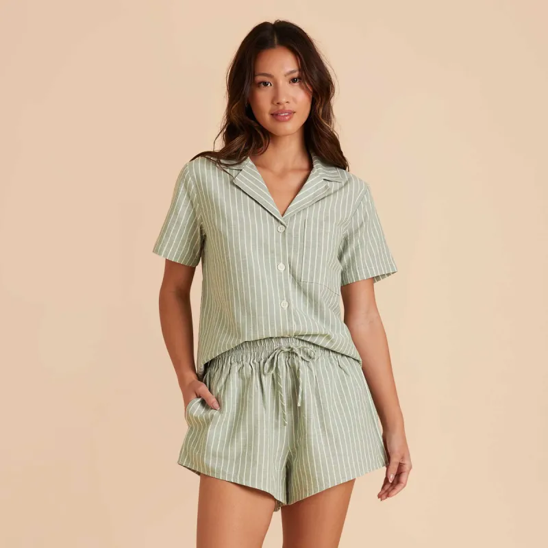 Atticus Pajama Set - Sage and White Stripe sold by Birdy Grey