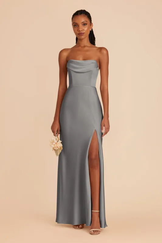 Mia Matte Satin Dress - Silver sold by Birdy Grey