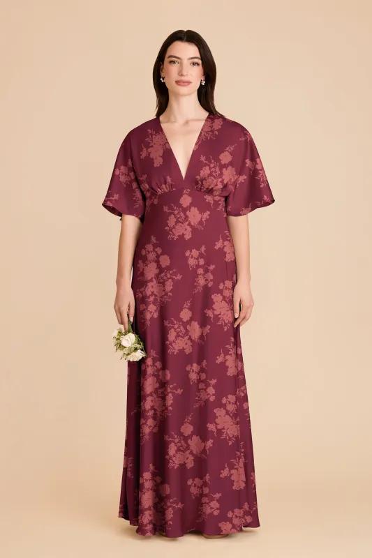 Shyla Matte Satin Dress - Sangria Whimsical Blooms sold by Birdy Grey