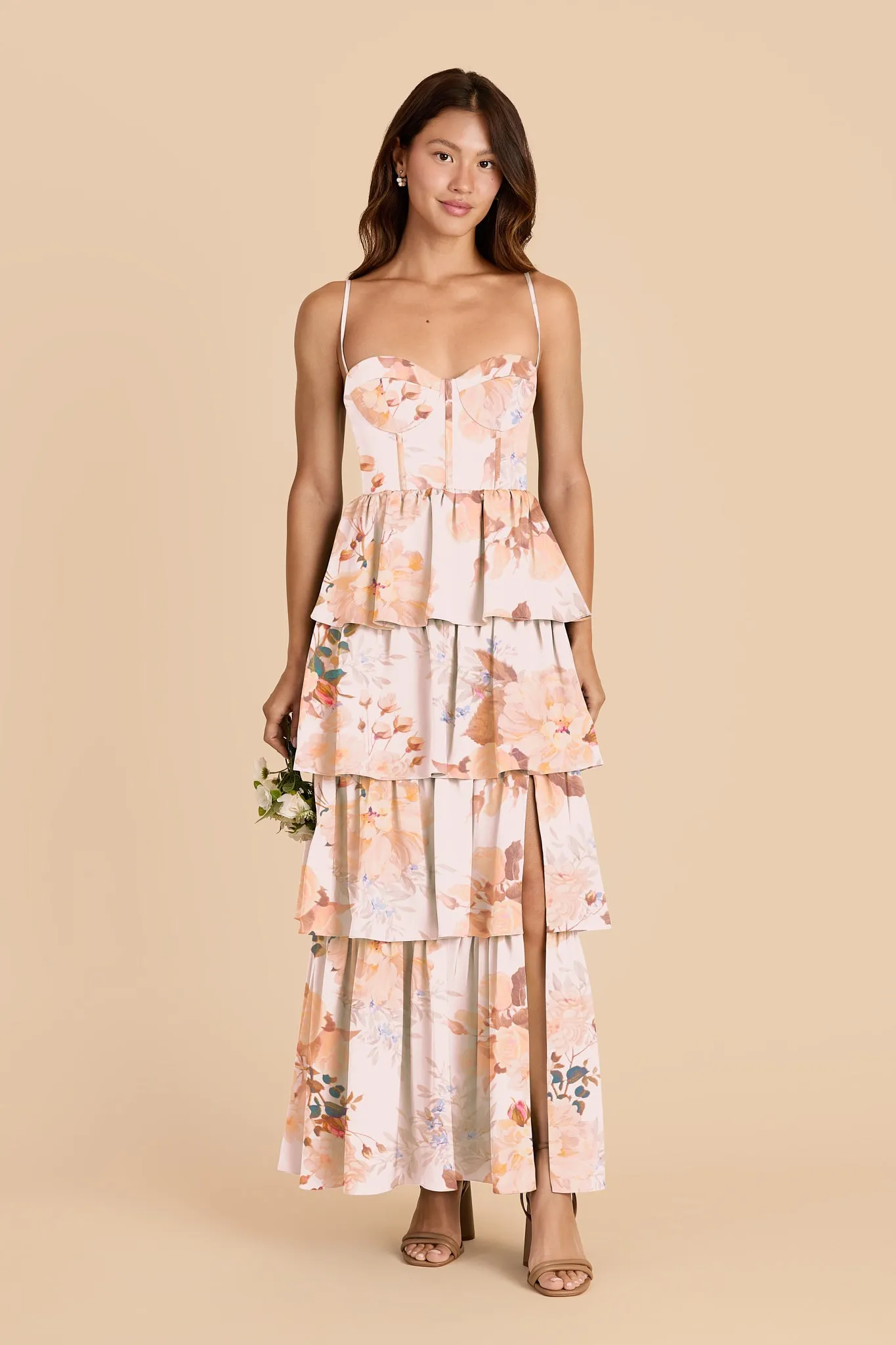 Lola Matte Satin Dress - Champagne Cascadia Bouquet sold by Birdy Grey