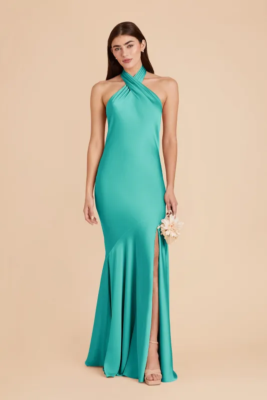 Stephanie Matte Satin Dress - Aquamarine sold by Birdy Grey