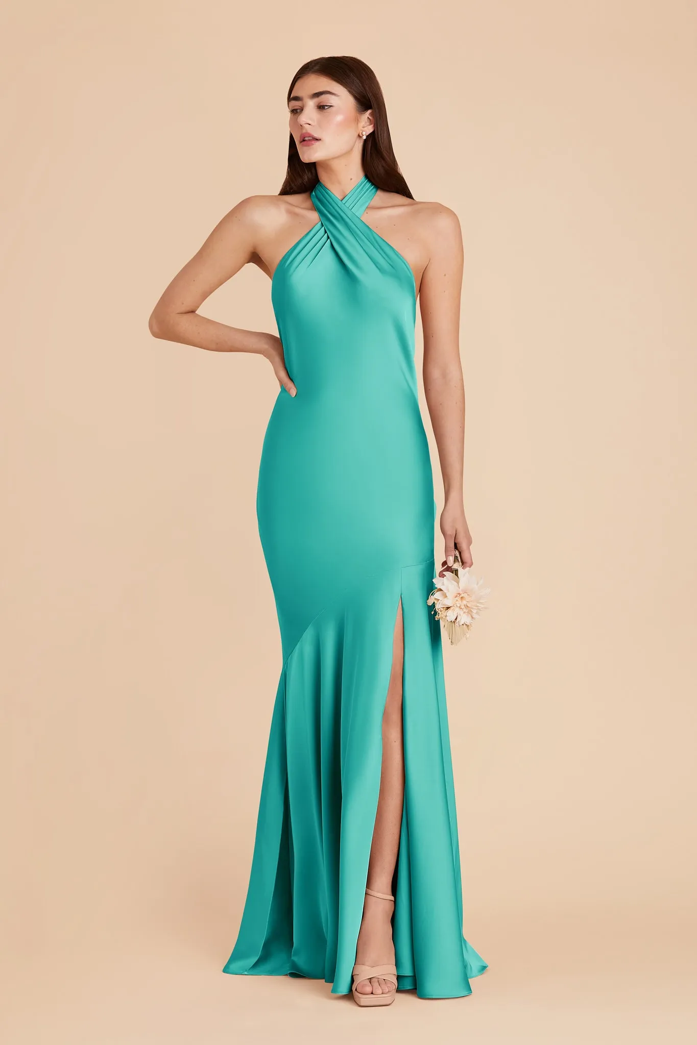 Stephanie Matte Satin Dress - Aquamarine sold by Birdy Grey product image thumbnail 4