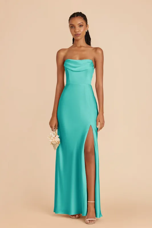 Mia Matte Satin Dress - Aquamarine sold by Birdy Grey