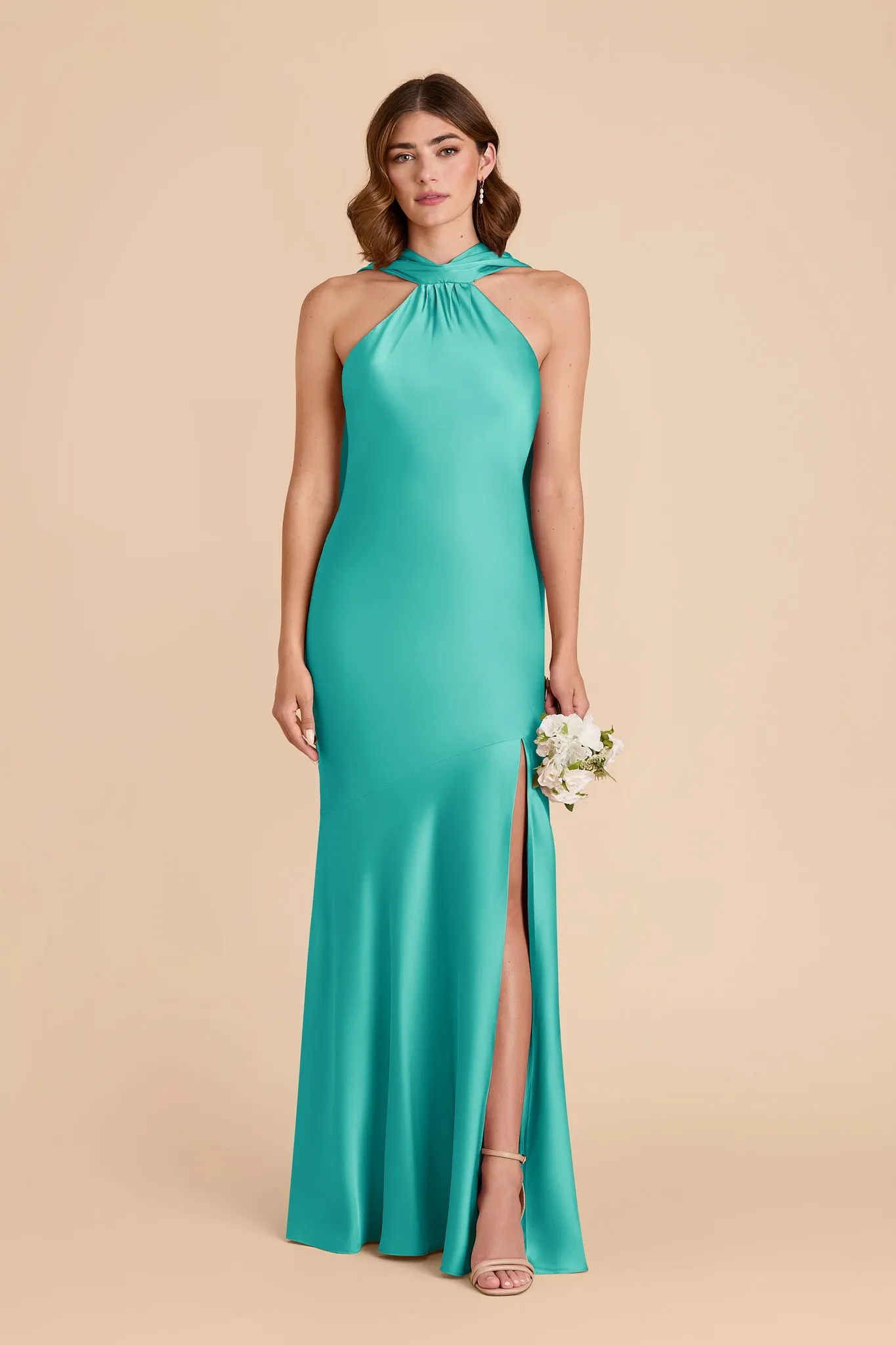 Eileen Matte Satin Dress - Aquamarine sold by Birdy Grey