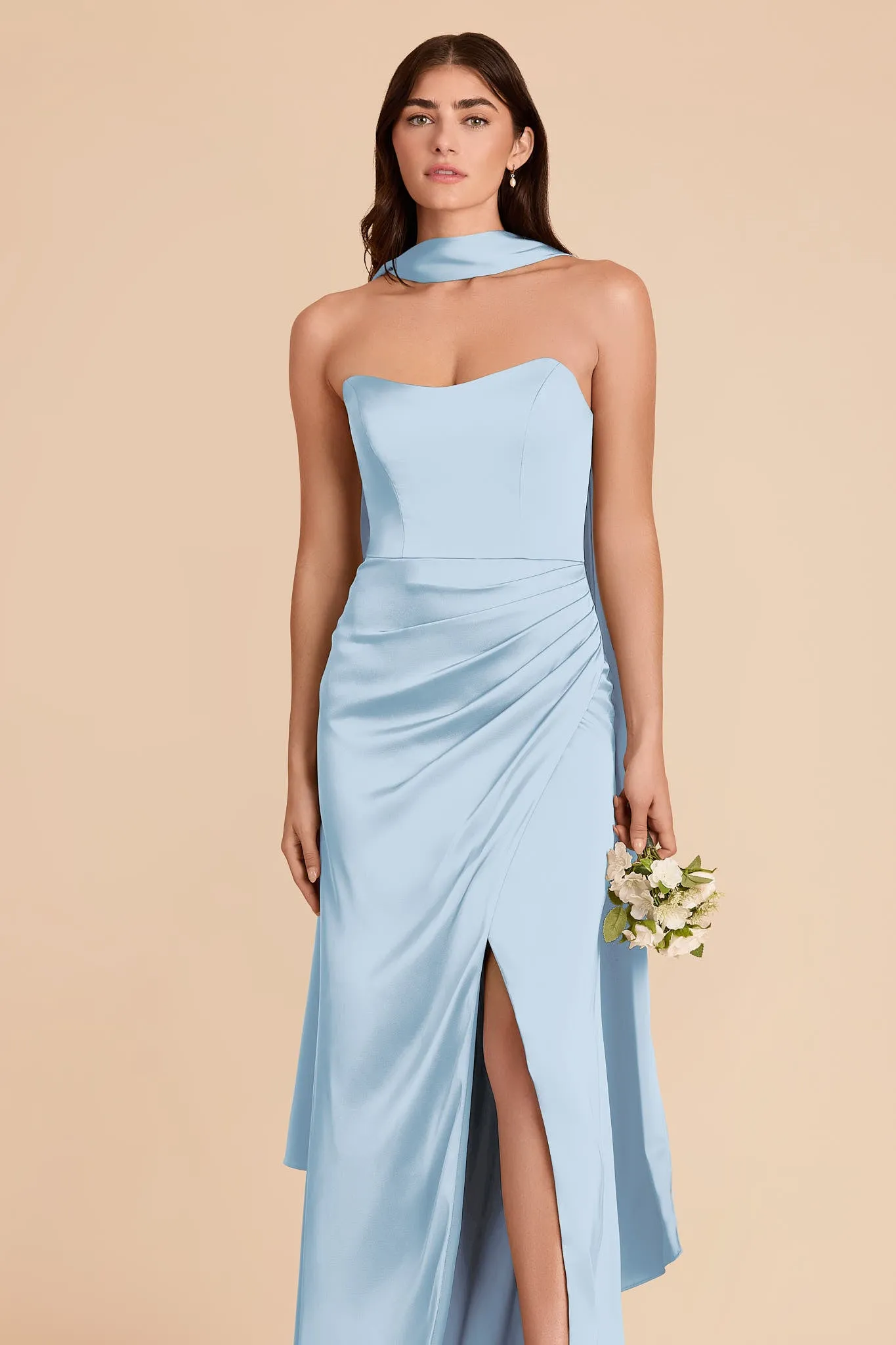 Valerie Matte Satin Scarf - Sky Blue sold by Birdy Grey