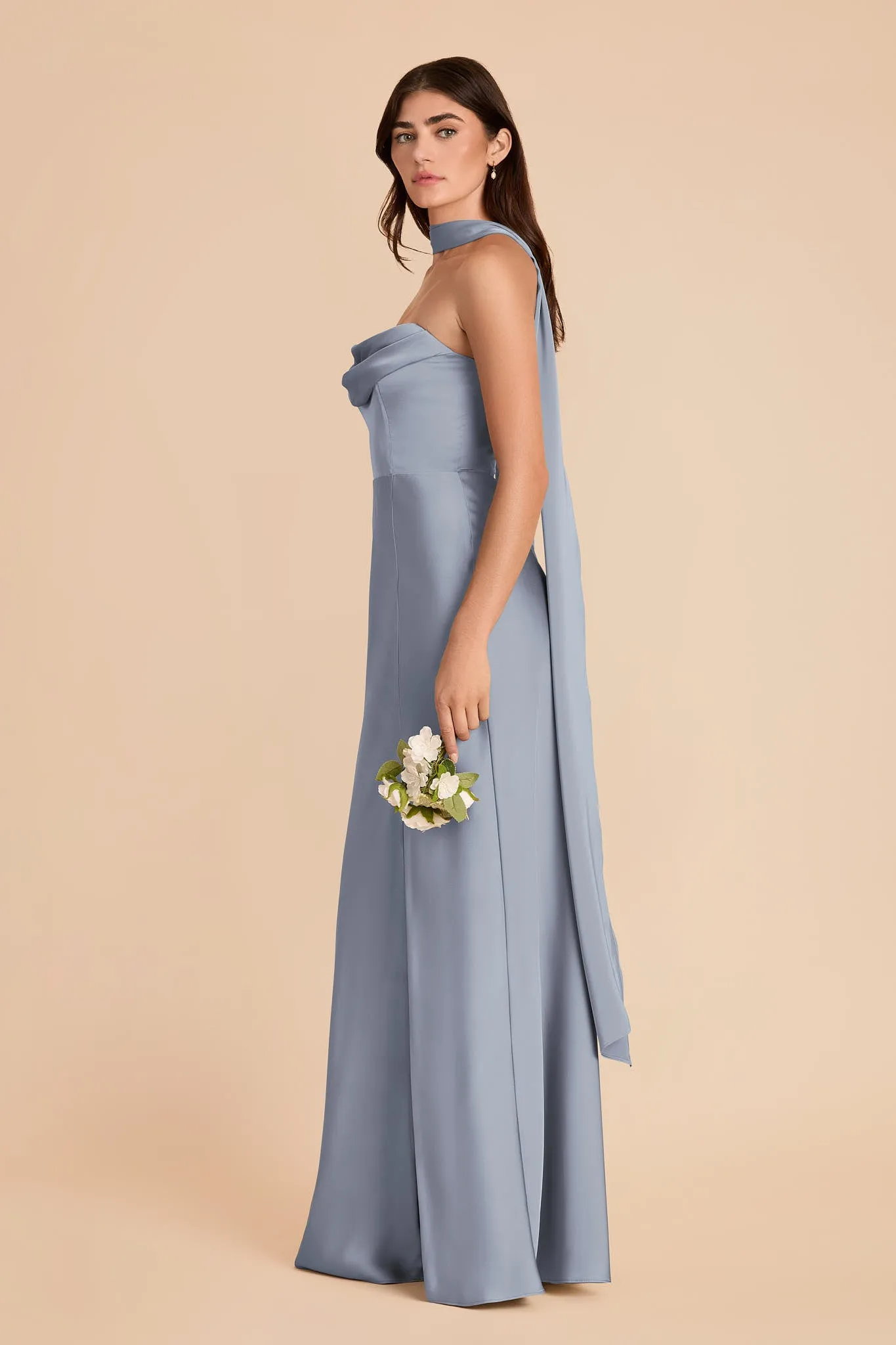 Valerie Matte Satin Scarf - Dusty Blue sold by Birdy Grey product image thumbnail 2