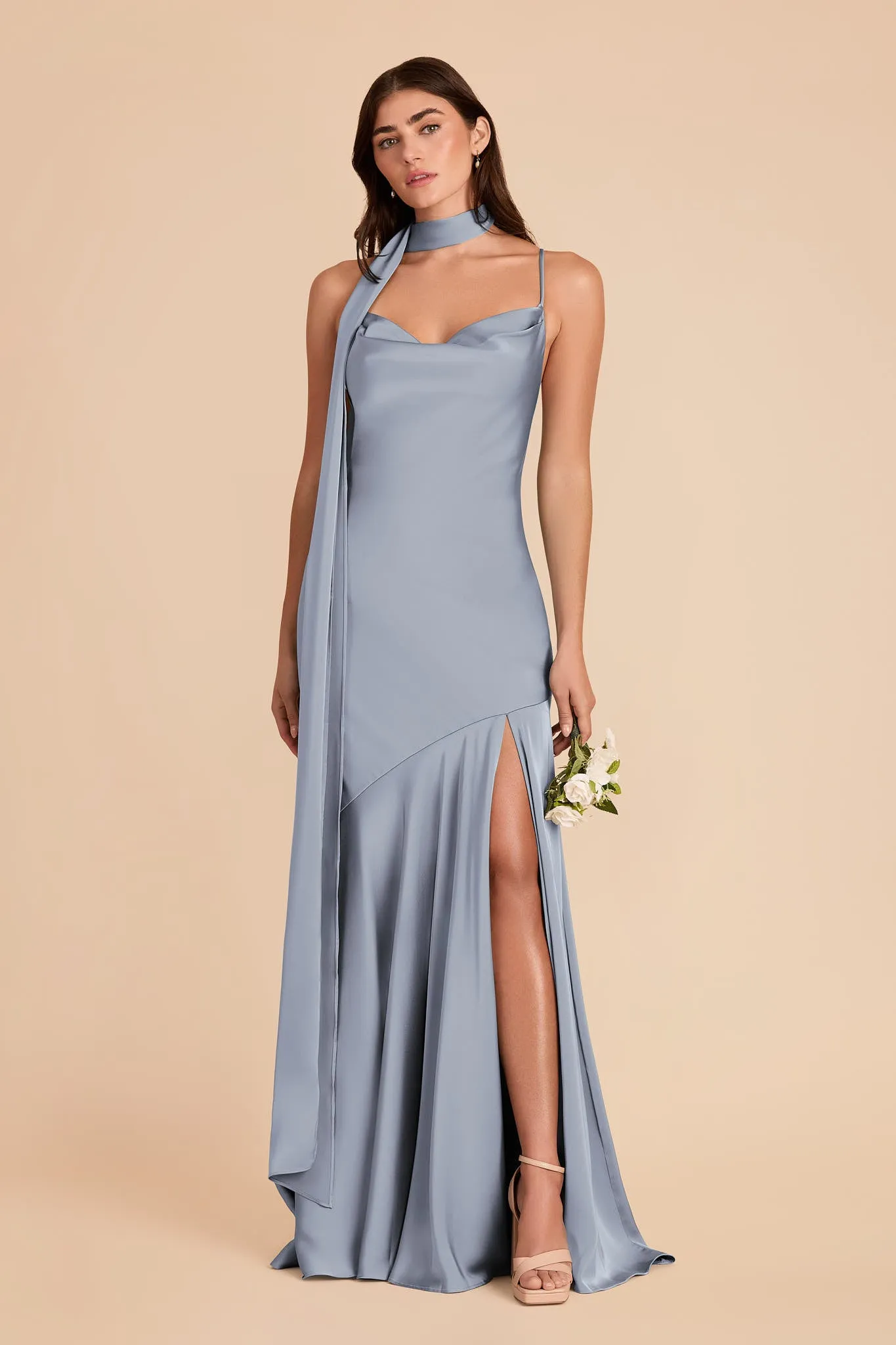 Valerie Matte Satin Scarf - Dusty Blue sold by Birdy Grey product image thumbnail 4