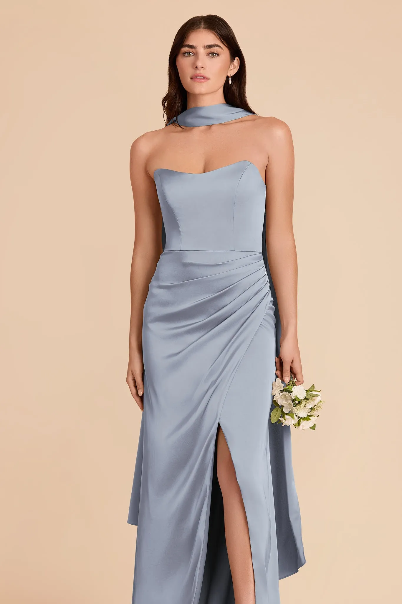 Valerie Matte Satin Scarf - Dusty Blue sold by Birdy Grey