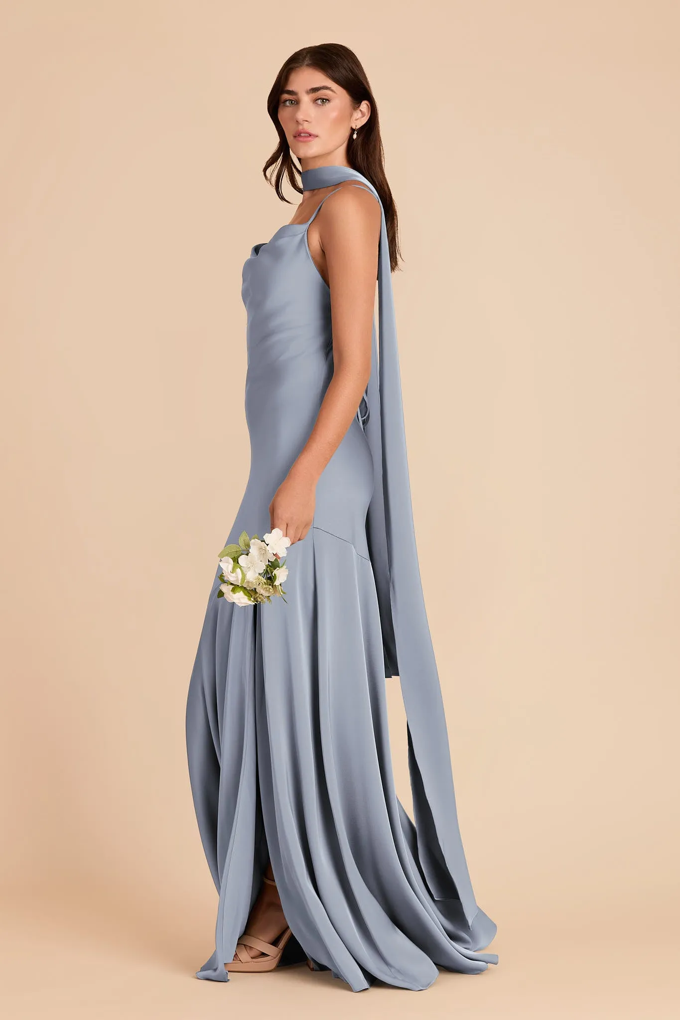 Valerie Matte Satin Scarf - Dusty Blue sold by Birdy Grey product image thumbnail 5