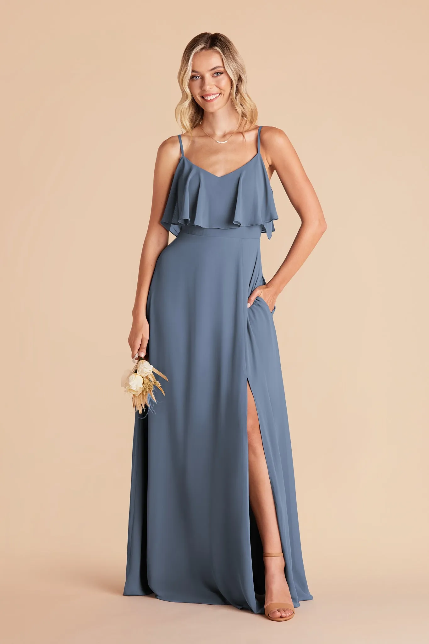 Jane Chiffon Dress Slit - French Blue sold by Birdy Grey product image thumbnail 4
