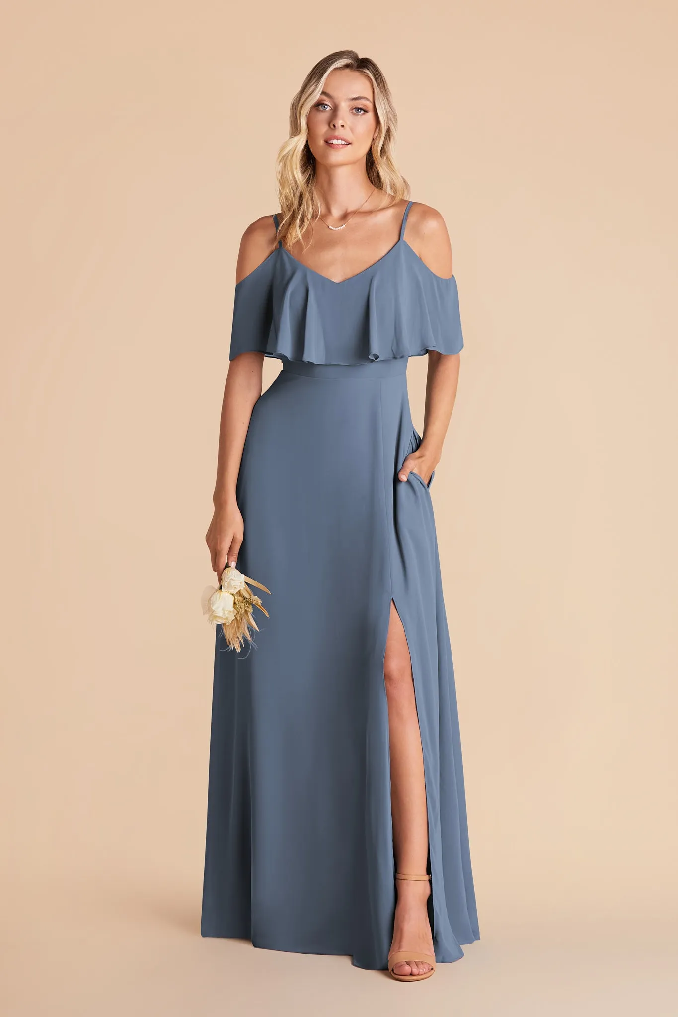 Jane Chiffon Dress Slit - French Blue sold by Birdy Grey product image thumbnail 3