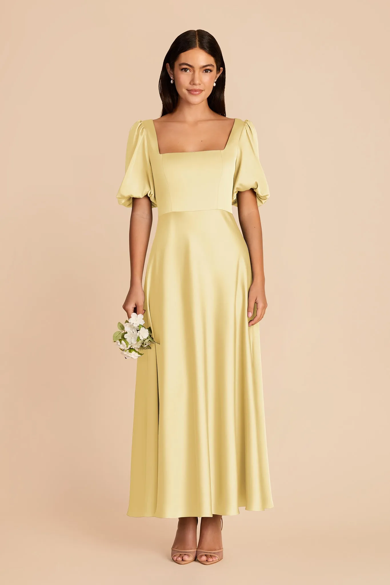 Juliette Matte Satin Dress - Lemon Sorbet sold by Birdy Grey