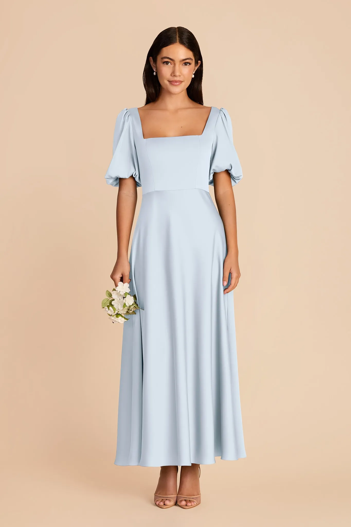 Juliette Matte Satin Dress - Mist Blue sold by Birdy Grey