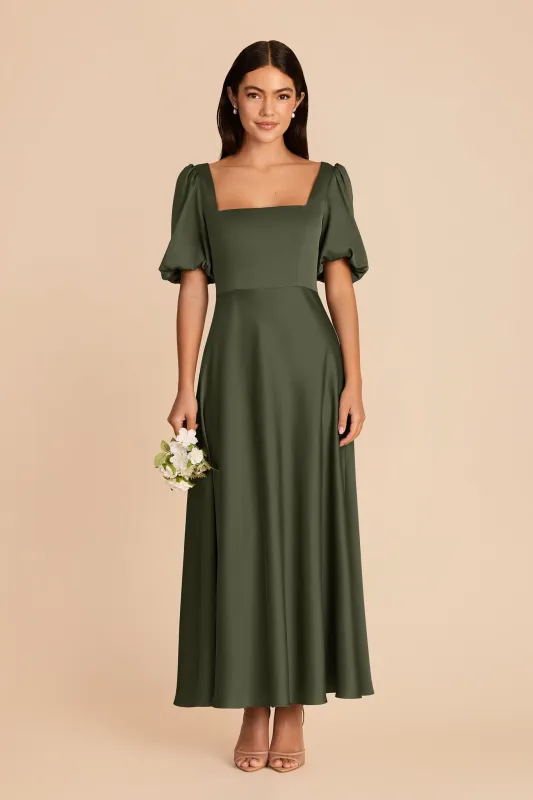Juliette Matte Satin Dress - Olive made by Birdy Grey