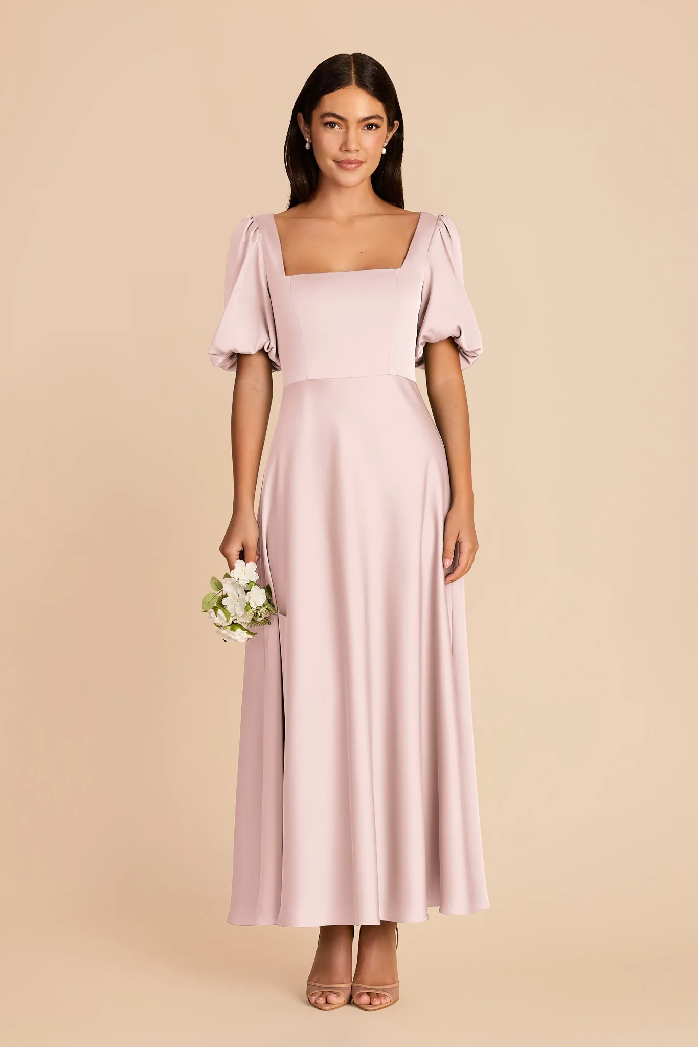 Juliette Matte Satin Dress - Pale Blush sold by Birdy Grey