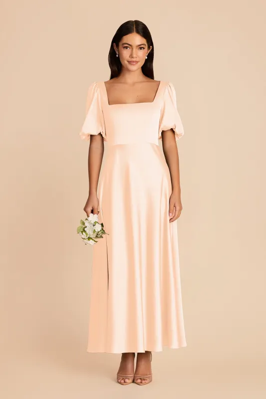 Juliette Matte Satin Dress - Peach Cream made by Birdy Grey