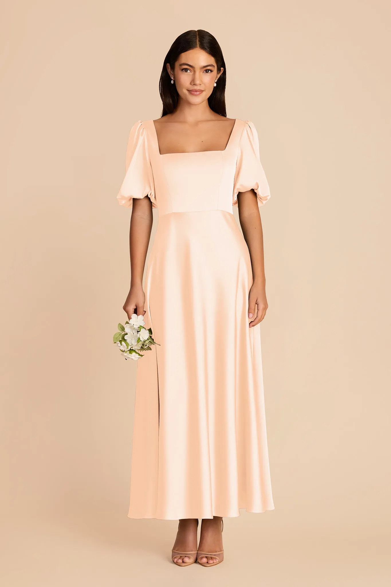 Juliette Matte Satin Dress - Peach Cream sold by Birdy Grey