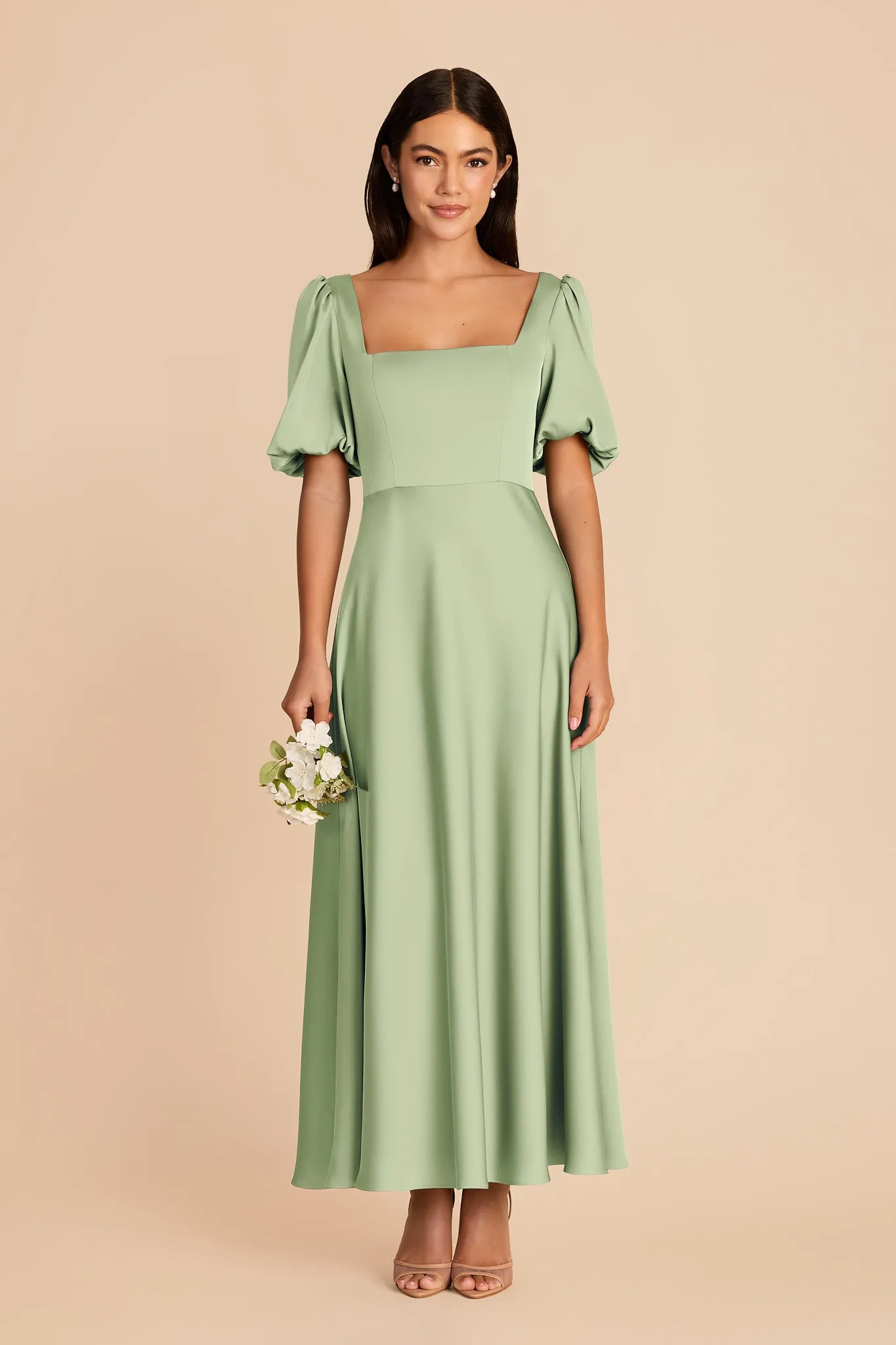 Juliette Matte Satin Dress - Pistachio sold by Birdy Grey