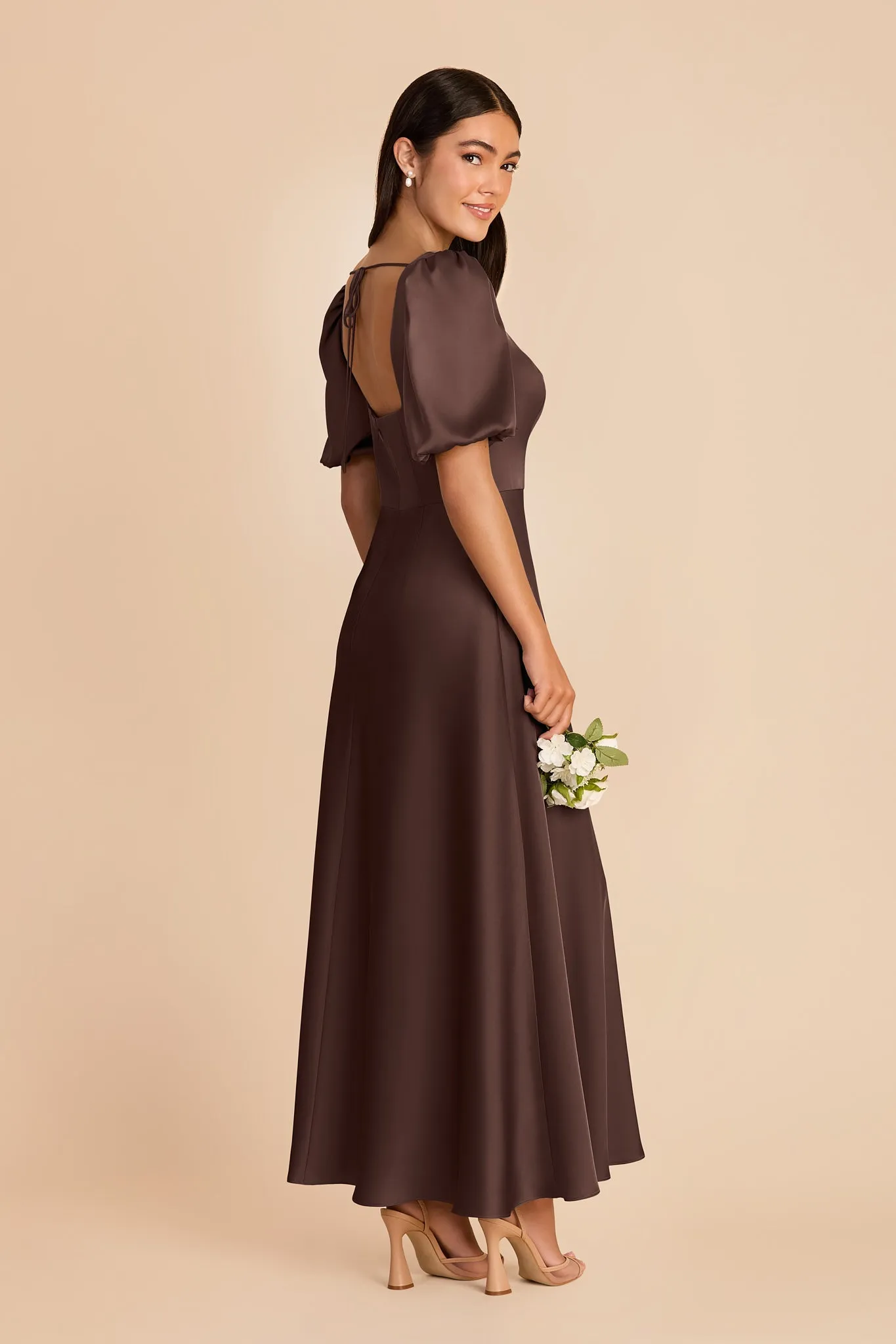 Juliette Matte Satin Dress - Espresso sold by Birdy Grey product image thumbnail 4