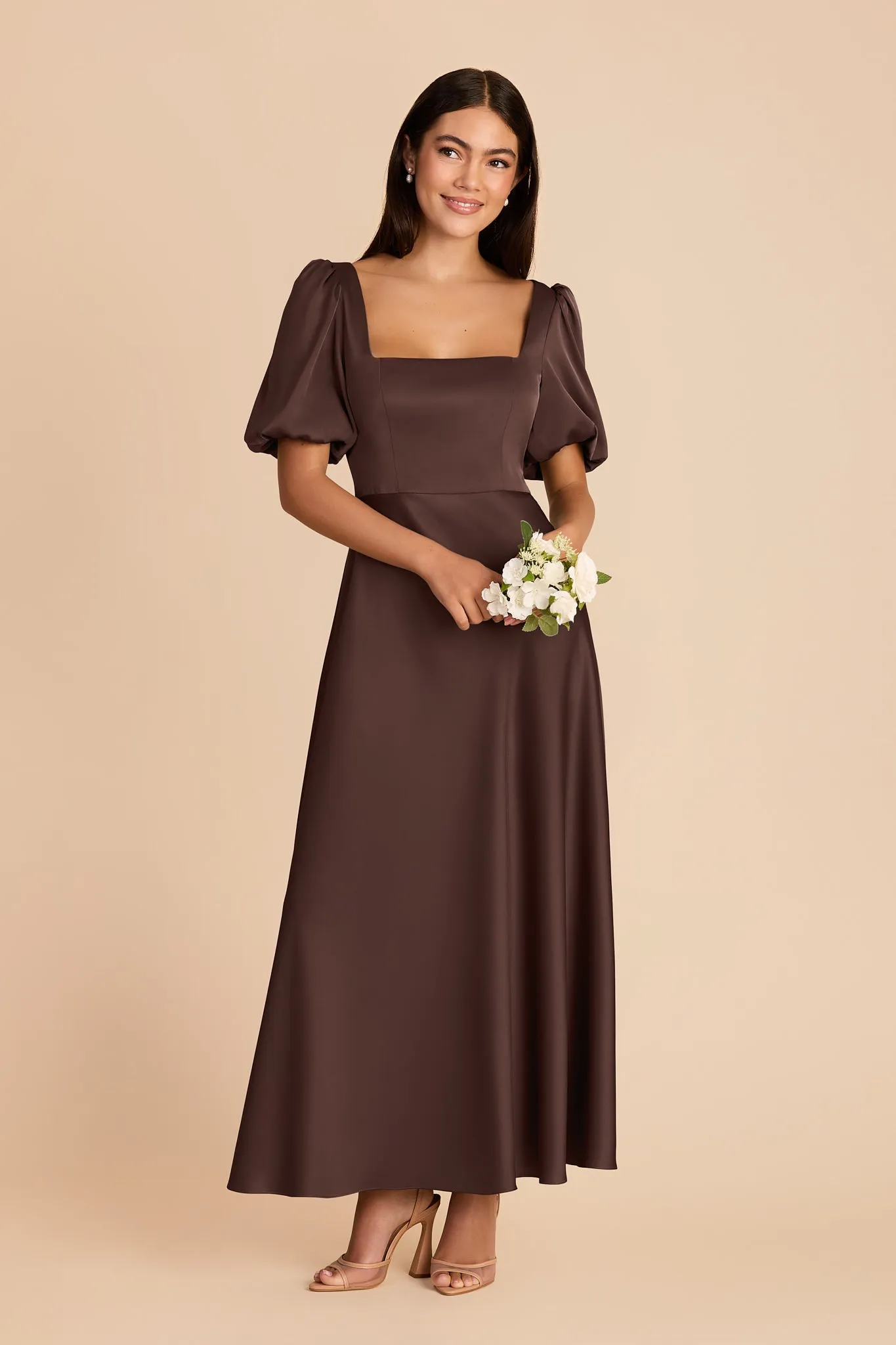 Juliette Matte Satin Dress - Espresso sold by Birdy Grey product image thumbnail 3