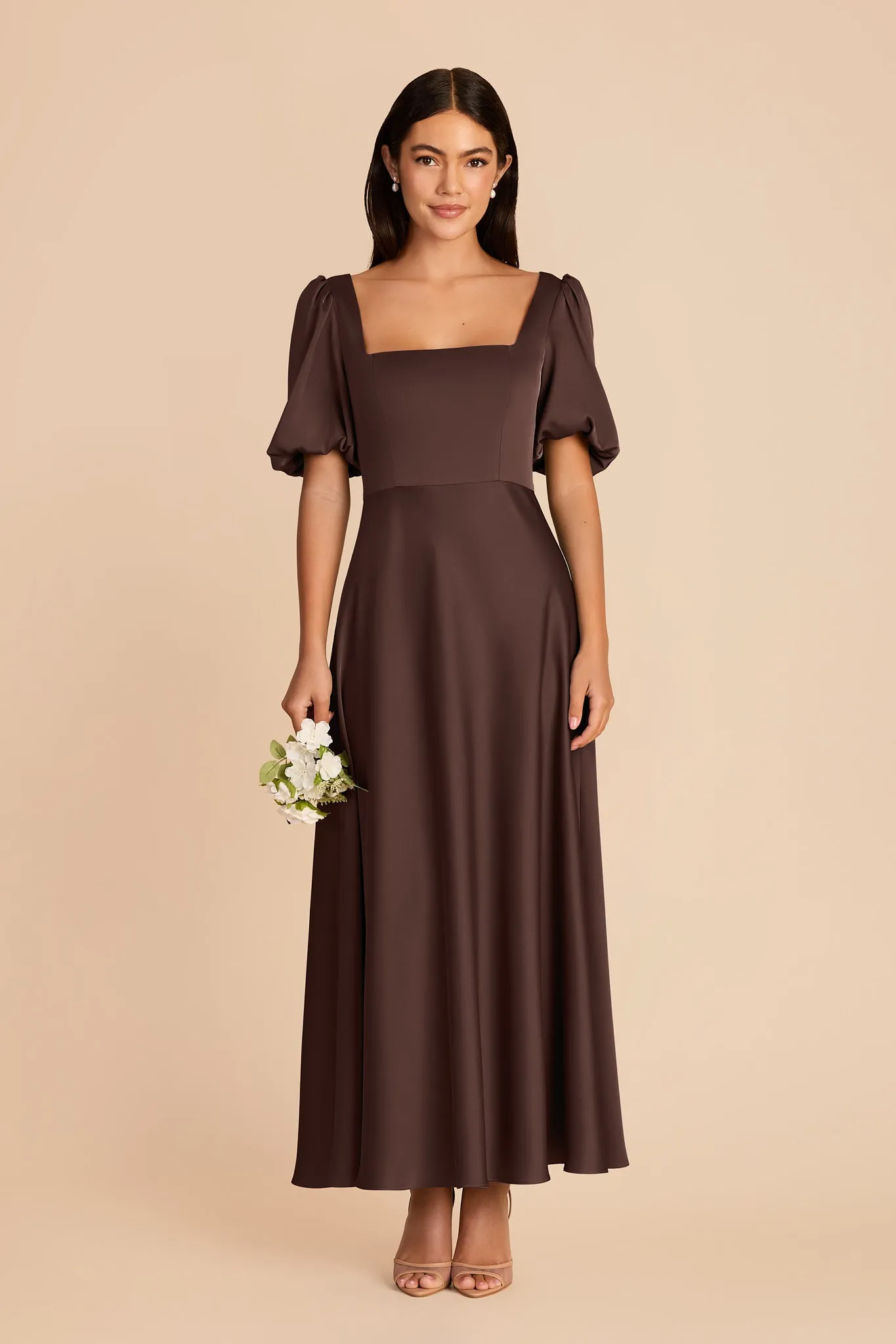 Juliette Matte Satin Dress - Espresso sold by Birdy Grey