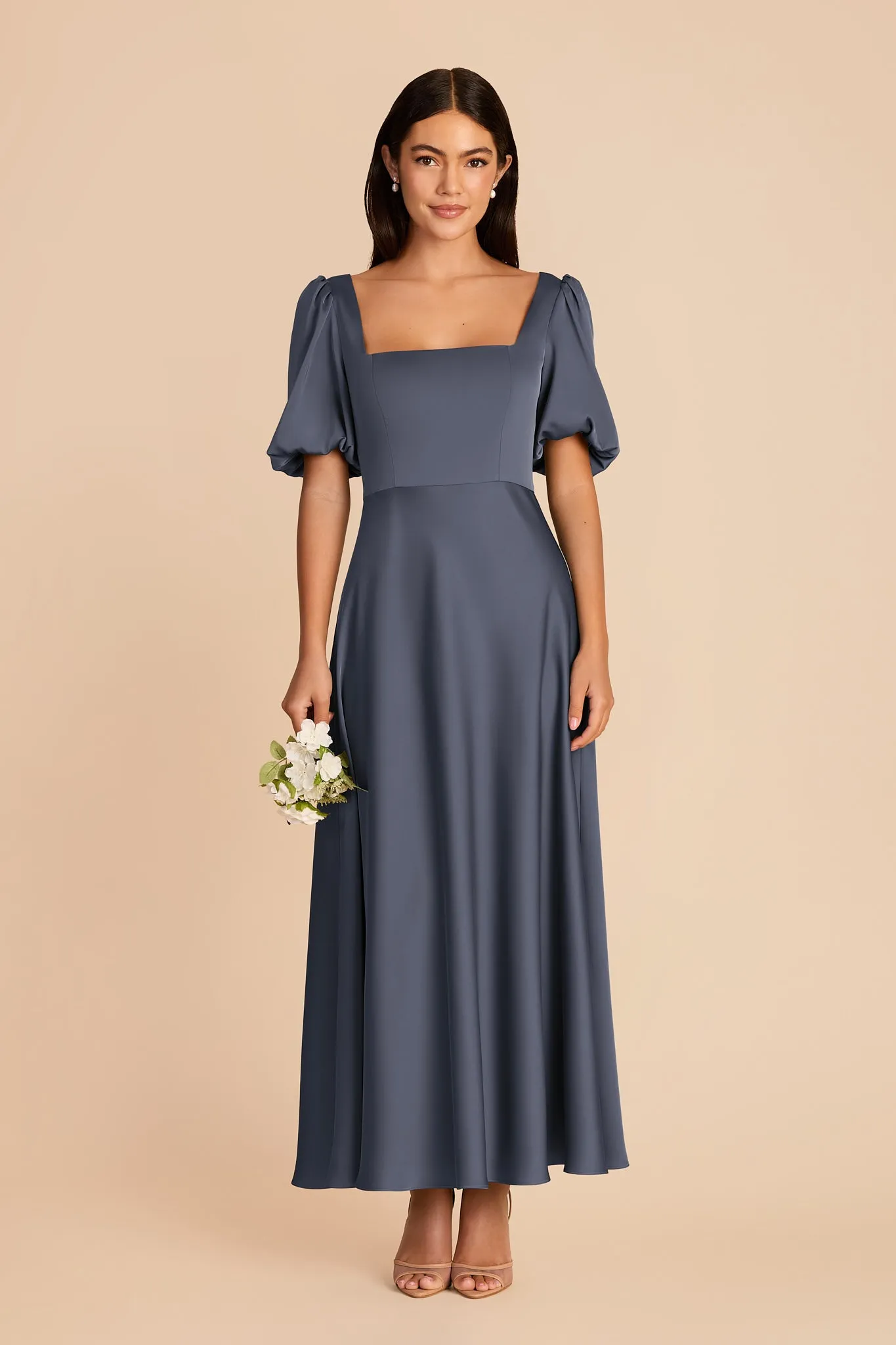 Juliette Matte Satin Dress - Dusk Blue sold by Birdy Grey