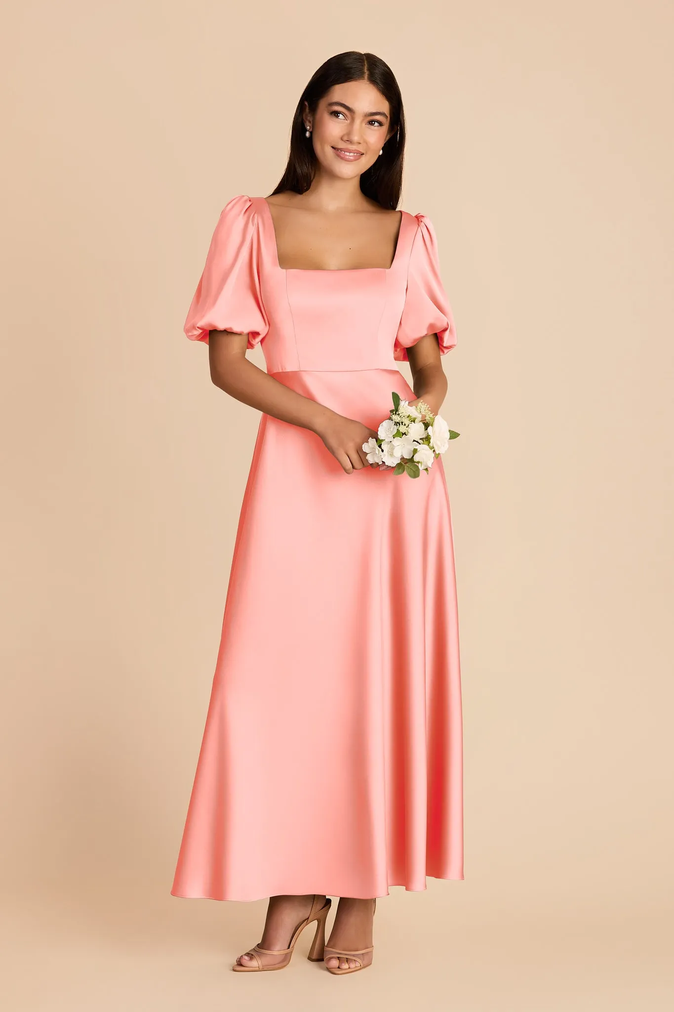 Juliette Matte Satin Dress - Coral Pink sold by Birdy Grey product image thumbnail 3