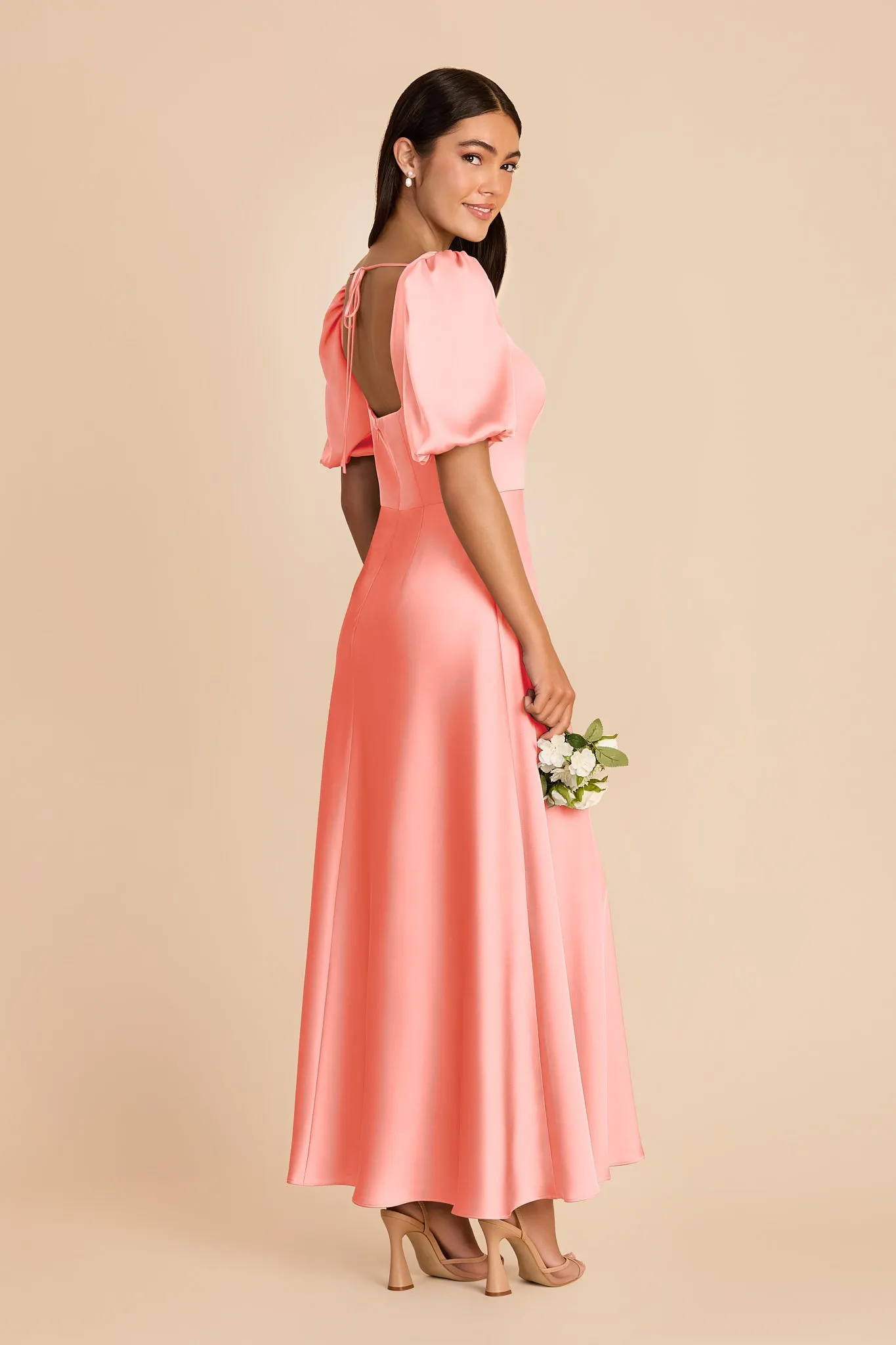 Juliette Matte Satin Dress - Coral Pink sold by Birdy Grey product image thumbnail 4