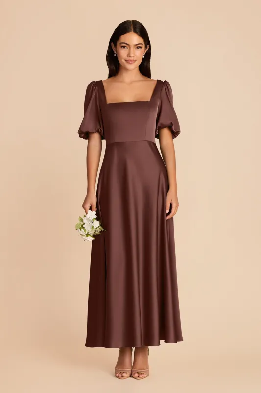Juliette Matte Satin Dress - Chocolate Brown made by Birdy Grey