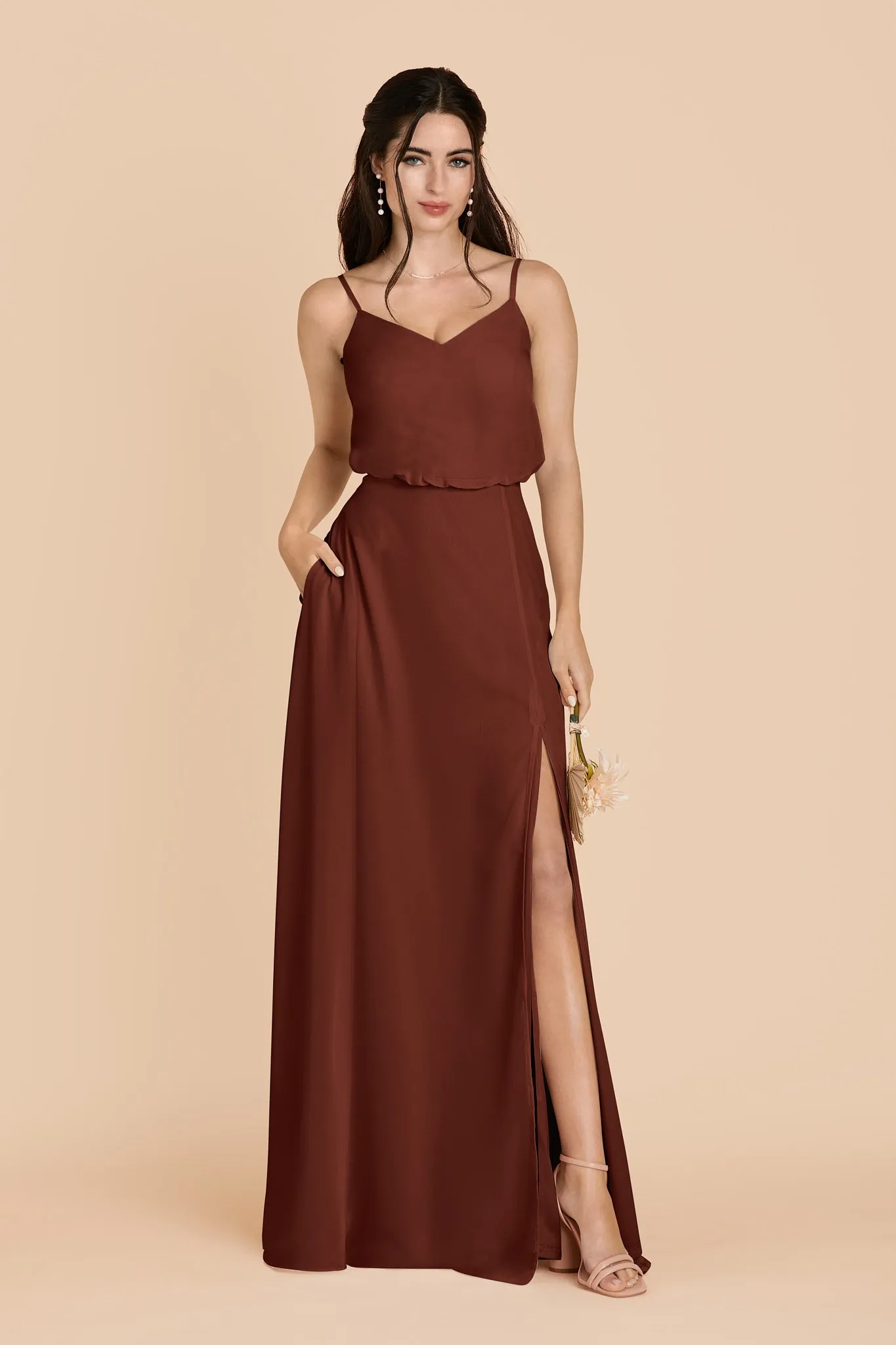 Gwennie Chiffon Dress With Slit - Cognac sold by Birdy Grey product image thumbnail 3