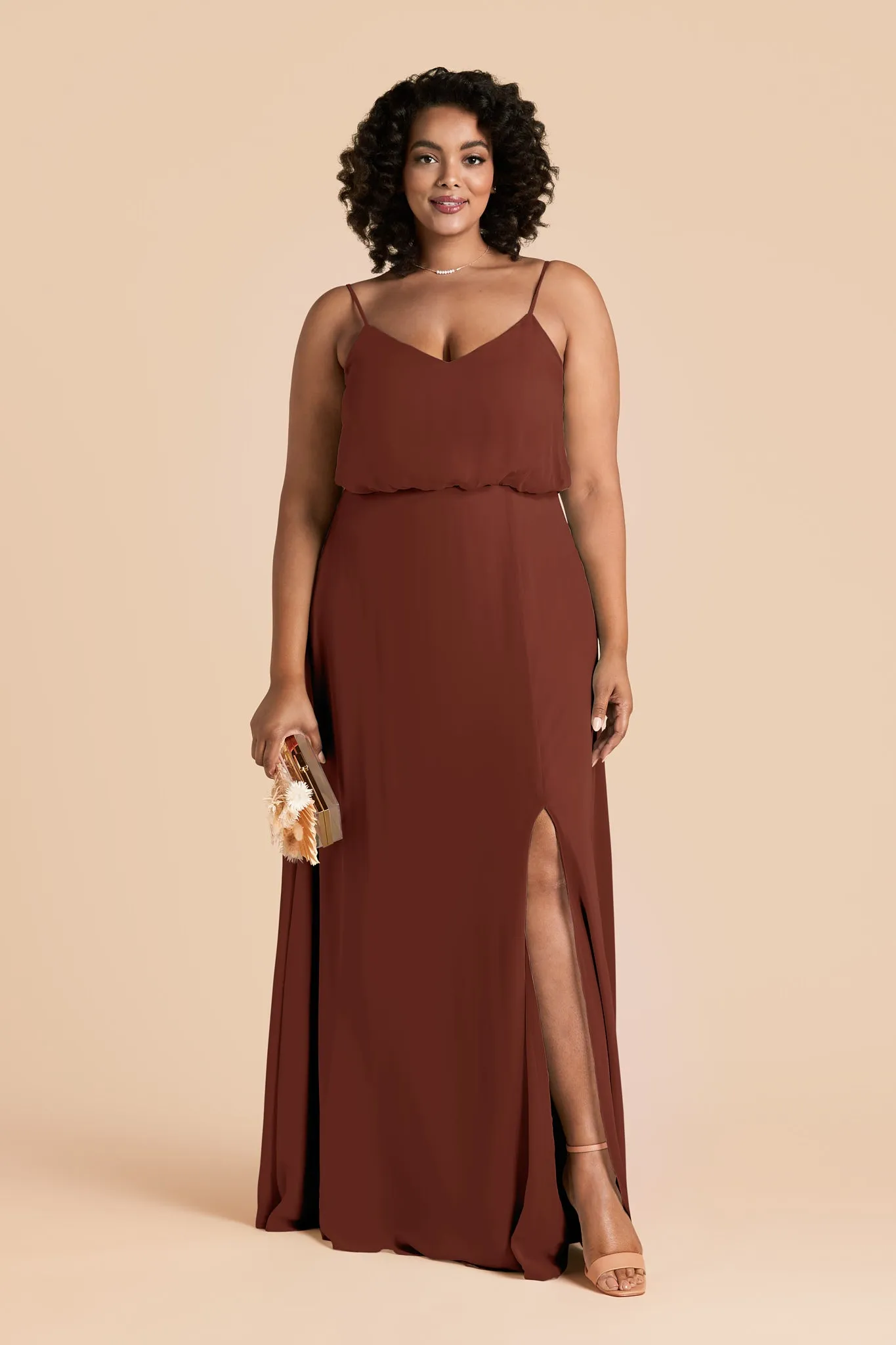 Gwennie Chiffon Dress With Slit - Cognac sold by Birdy Grey