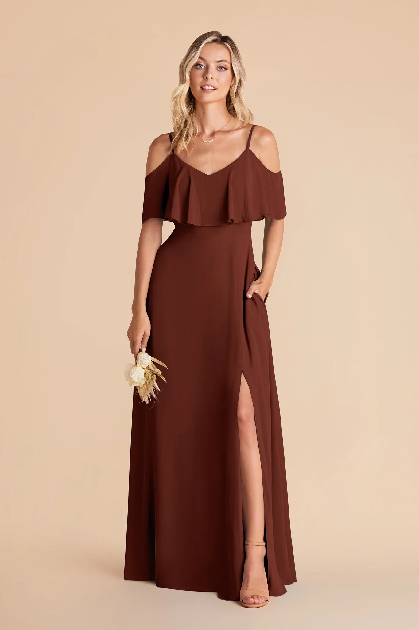 Jane Chiffon Dress With Slit - Cognac sold by Birdy Grey product image thumbnail 4