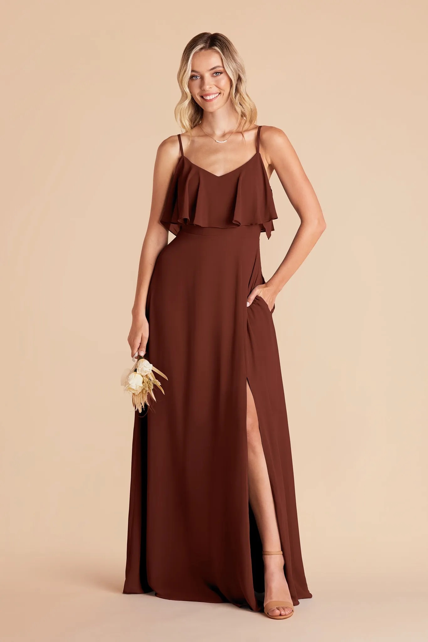 Jane Chiffon Dress With Slit - Cognac sold by Birdy Grey product image thumbnail 3