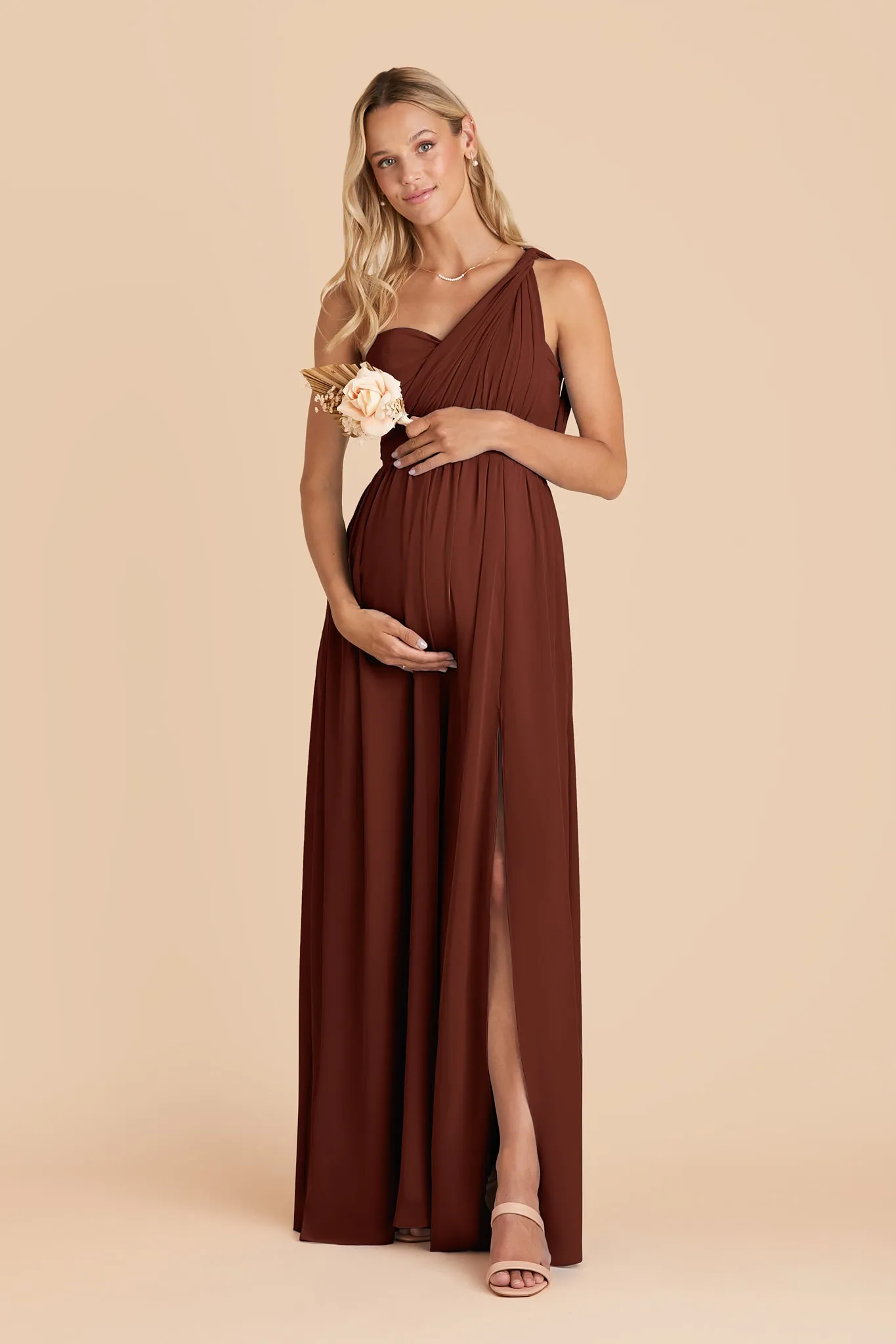 Grace Chiffon Dress With Slit - Cognac sold by Birdy Grey product image thumbnail 3